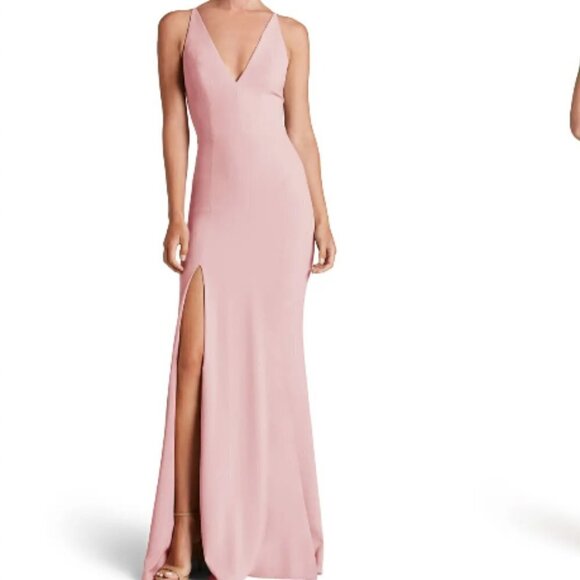 Dress The Population Iris Slit Crepe Gown in Blush sz L - Picture 1 of 6